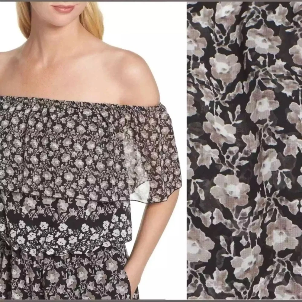 NWT ELIZA J Off Shoulder Floral Jumpsuit Romper Black Flowy Ruffle New Size 10 - Picture 2 of 15